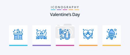 Téléchargez les illustrations : Valentines Day Blue 5 Icon Pack Including love. date. i. ribbon. insignia. Creative Icons Design - en licence libre de droit