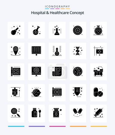 Illustration for Creative Hospital & Healthcare Concept 25 Glyph Solid Black icon pack  Such As hospital. compass. laboratory. medical. healthcare - Royalty Free Image