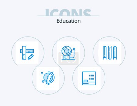 Illustration for Education Blue Icon Pack 5 Icon Design. education. education. equipment. bell - Royalty Free Image