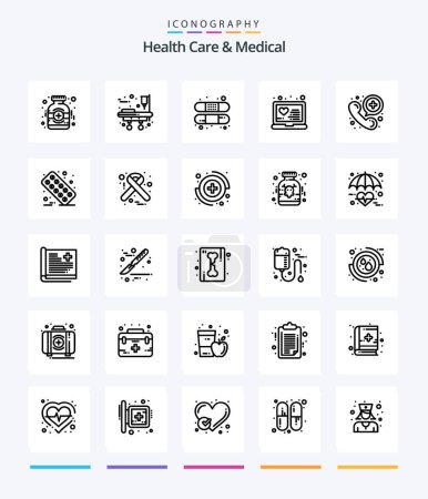 Téléchargez les illustrations : Creative Health Care And Medical 25 OutLine icon pack  Such As medical. call. band. treatment. medical - en licence libre de droit