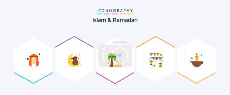 Illustration for Islam And Ramadan 25 Flat icon pack including religion. garland. traditional. islam. pine tree - Royalty Free Image