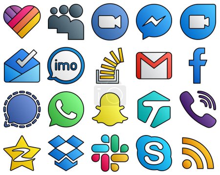 Illustration for Filled Line Style Social Media Icon Collection stock. stockoverflow. fb and audio 20 Fresh icons - Royalty Free Image