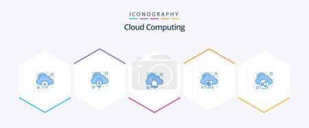 Ilustración de Cloud Computing 25 Blue icon pack including cloud. bell. money. business - Imagen libre de derechos