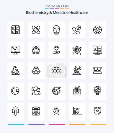 Ilustración de Creative Biochemistry And Medicine Healthcare 25 OutLine icon pack  Such As hospital. phone. medical. mobile. medical - Imagen libre de derechos