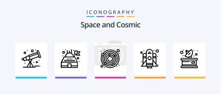 Illustration for Space Line 5 Icon Pack Including . observatory. planet. building. planet. Creative Icons Design - Royalty Free Image