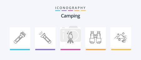 Téléchargez les illustrations : Camping Line 5 Icon Pack Including army. gps. camp. bonfire. Creative Icons Design - en licence libre de droit