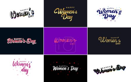 Illustration for Happy Women's Day design with a realistic illustration of a bouquet of flowers and a banner reading March 8. featuring a gradient color scheme - Royalty Free Image