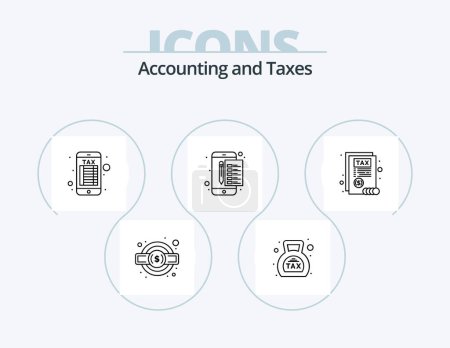 Téléchargez les illustrations : Taxes Line Icon Pack 5 Icon Design. budget. tax. money. stamp. file - en licence libre de droit