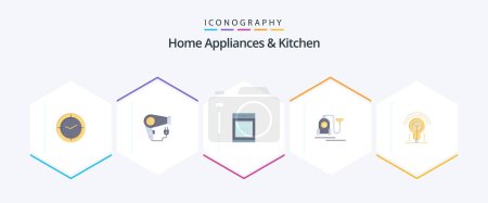 Téléchargez les illustrations : Home Appliances And Kitchen 25 Flat icon pack including idea. cable. oven. hotel. vacuum - en licence libre de droit