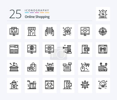 Téléchargez les illustrations : Online Shopping 25 Line icon pack including shop. cloud. shop. transfer. data - en licence libre de droit