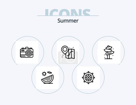 Illustration for Summer Line Icon Pack 5 Icon Design. . vacation. tree. umbrella. luggage - Royalty Free Image