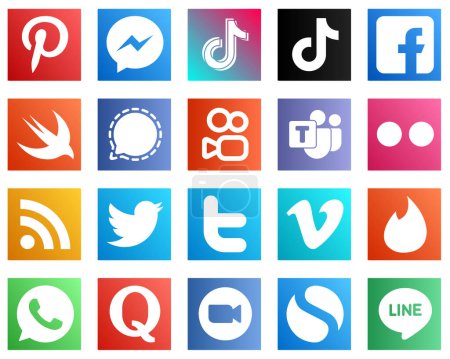 Illustration for 20 Professional Social Media Icons such as microsoft team. mesenger and swift icons. Minimalist and professional - Royalty Free Image