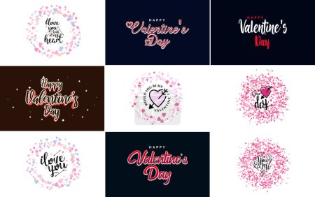 Illustration for Happy Valentine's Day typography design with a watercolor texture and a heart-shaped wreath - Royalty Free Image