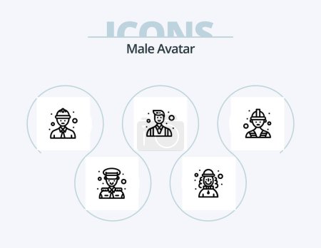 Téléchargez les illustrations : Male Avatar Line Icon Pack 5 Icon Design. man. carpenter. businessman. old man. gardener - en licence libre de droit