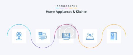 Téléchargez les illustrations : Home Appliances And Kitchen Blue 5 Icon Pack Including refregerator. servise. computer. pallat. hotel - en licence libre de droit