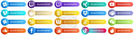 Téléchargez les illustrations : 20 Professional Follow me Social Network Platform Card Style Icons such as stockoverflow. swarm. streaming. google photo and microsoft team icons. Fully customizable and high quality - en licence libre de droit