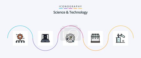 Illustration for Science And Technology Line Filled Flat 5 Icon Pack Including lab flask. chemical flask. technic. sphere. planets orbiting - Royalty Free Image