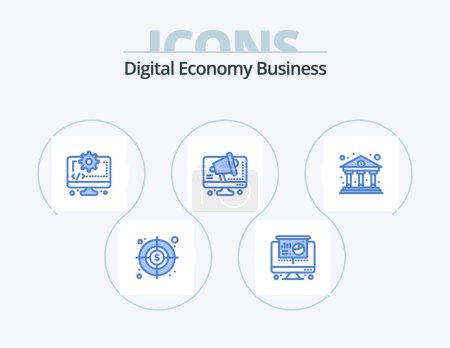 Illustration for Digital Economy Business Blue Icon Pack 5 Icon Design. finance. business. digital. bank. speaker - Royalty Free Image