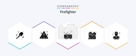 Téléchargez les illustrations : Firefighter 25 Glyph icon pack including fire. house. emergency. fire. architecture - en licence libre de droit