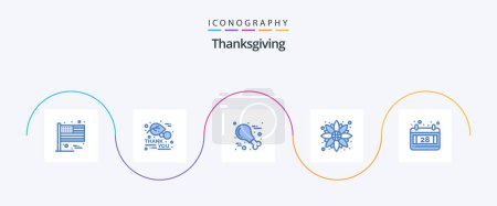 Téléchargez les illustrations : Thanksgiving Blue 5 Icon Pack Including date. thanksgiving. food. sunflower. autumn - en licence libre de droit
