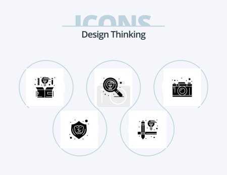 Téléchargez les illustrations : Design Thinking Glyph Icon Pack 5 Icon Design. thinking. idea. computer. find. thinking - en licence libre de droit