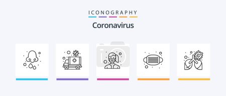 Ilustración de Coronavirus Line 5 Icon Pack Including wash. hands. transfer. clean. medical. Creative Icons Design - Imagen libre de derechos