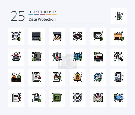 Illustration for Data Protection 25 Line Filled icon pack including data. mail. data. email. scan - Royalty Free Image