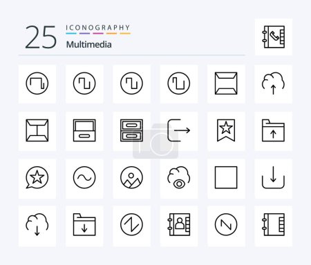 Illustration for Multimedia 25 Line icon pack including logout. cabinet. multimedia. archive. mail - Royalty Free Image