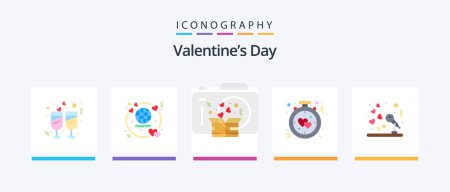 Téléchargez les illustrations : Valentines Day Flat 5 Icon Pack Including romance. alarm. charity. heart. love. Creative Icons Design - en licence libre de droit