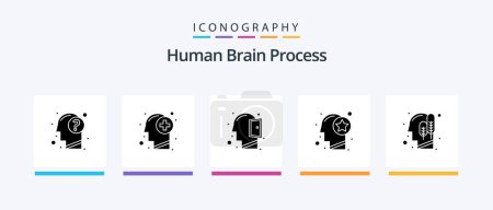 Ilustración de Human Brain Process Glyph 5 Icon Pack Including star. human. mind. head. open mind. Creative Icons Design - Imagen libre de derechos