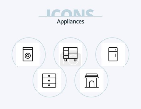 Téléchargez les illustrations : Appliances Line Icon Pack 5 Icon Design. house. home. kitchen. appliances. home - en licence libre de droit