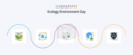 Téléchargez les illustrations : Ecology Flat 5 Icon Pack Including green. global. recycle. leaf. ecology - en licence libre de droit