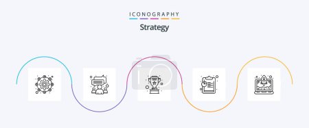 Téléchargez les illustrations : Strategy Line 5 Icon Pack Including start up. laptop. award. data. analysis - en licence libre de droit