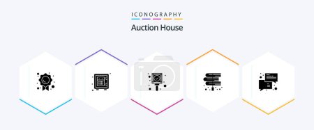 Illustration for Auction 25 Glyph icon pack including trade. law. check. education. book - Royalty Free Image