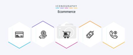 Illustration for Ecommerce 25 Line icon pack including shopping. ecommerce. cart. tag. market - Royalty Free Image