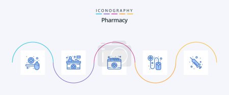 Illustration for Pharmacy Blue 5 Icon Pack Including medical. injection. information counter. pharmacist. online - Royalty Free Image