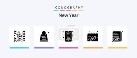 Téléchargez les illustrations : New Year Glyph 5 Icon Pack Including card. year. year. date. mobile. Creative Icons Design - en licence libre de droit