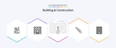 Illustration for Building And Construction 25 Line icon pack including cutter. tool. construction. knife. repair - Royalty Free Image