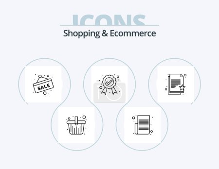 Ilustración de Shopping and Ecommerce Line Icon Pack 5 Icon Design. label. card. box. love. shipping - Imagen libre de derechos