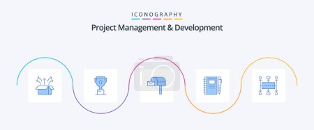 Illustration for Project Management And Development Blue 5 Icon Pack Including sketch. notebook. reward. drawing. box - Royalty Free Image