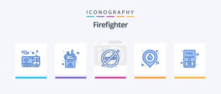 Téléchargez les illustrations : Firefighter Blue 5 Icon Pack Including escape. location. fire. map. fire. Creative Icons Design - en licence libre de droit