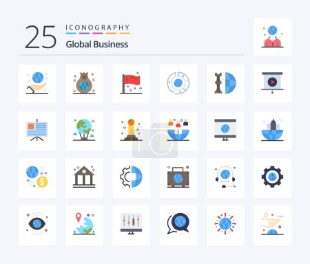 Téléchargez les illustrations : Global Business 25 Flat Color icon pack including chart. big. global. international. flags - en licence libre de droit