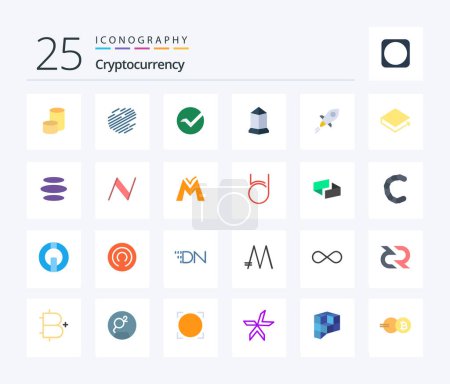 Téléchargez les illustrations : Cryptocurrency 25 Flat Color icon pack including coin. crypto currency. vertcoin. crypto. lisk - en licence libre de droit