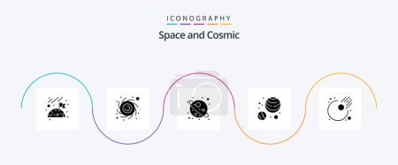 Ilustración de Space Glyph 5 Icon Pack Including . universe. meteor. asteroid - Imagen libre de derechos
