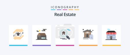 Ilustración de Real Estate Flat 5 Icon Pack Including estate. shop. search. building. document. Creative Icons Design - Imagen libre de derechos