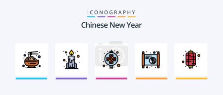 Téléchargez les illustrations : Chinese New Year Line Filled 5 Icon Pack Including bell. santa. education. christmas hat. gift box. Creative Icons Design - en licence libre de droit