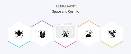 Téléchargez les illustrations : Space 25 Glyph icon pack including . space. signal. satellite. space - en licence libre de droit