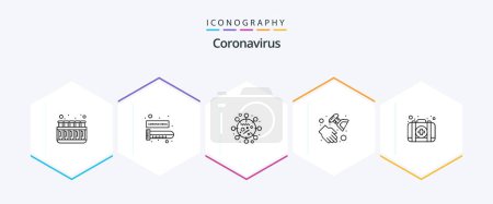 Téléchargez les illustrations : Coronavirus 25 Line icon pack including kit. sanitizer spray. covid health. hand sanitizer. corona - en licence libre de droit