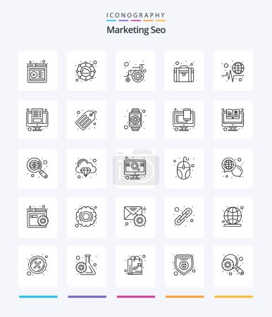 Ilustración de Creative Marketing Seo 25 OutLine icon pack  Such As world. seo services. approachability. seo pack. portfolio - Imagen libre de derechos