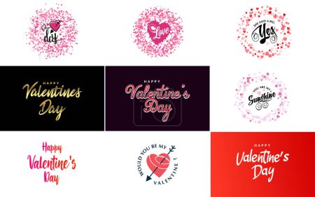 Illustration for Happy Valentine's Day greeting card template with a cute animal theme and a pink color scheme - Royalty Free Image